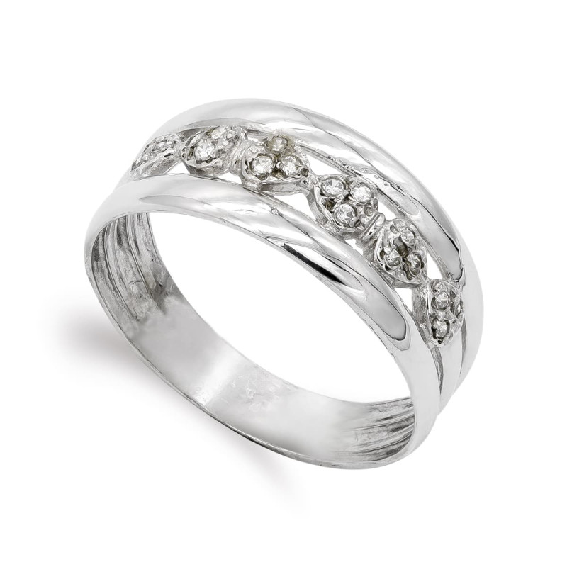 18K SORTIJA ORO BLANCO Y CIRCONITAS. ANCHO: 9 MM