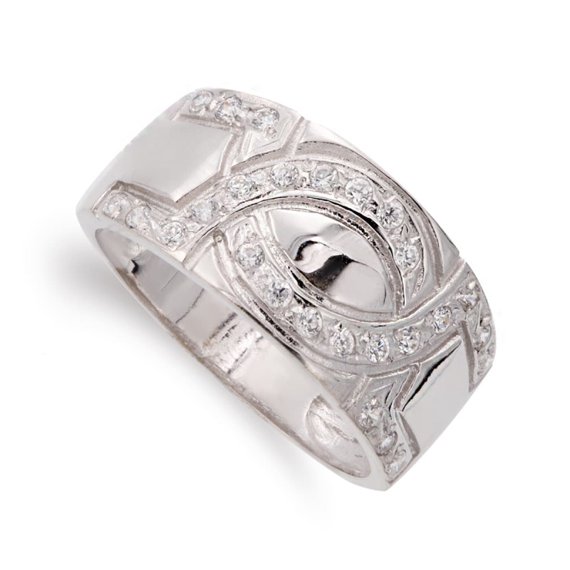 18K SORTIJA ORO BLANCO ANCHA CON CIRCONITA. ANCHO: 10 MM