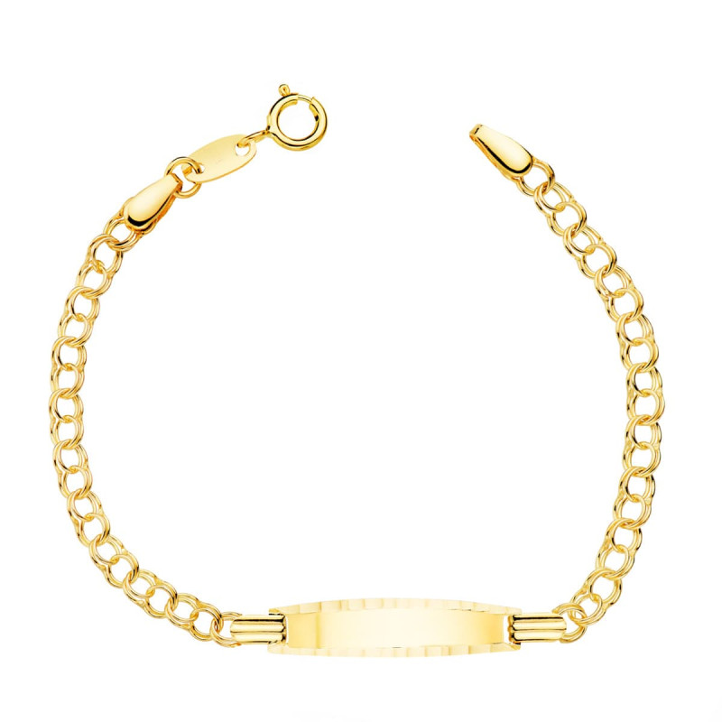 18K ESCLAVA BEBE ORO AMARILLO HUNGARINA PLACA CHAPA BRILLO TALLADA 20X4 MM 13CM