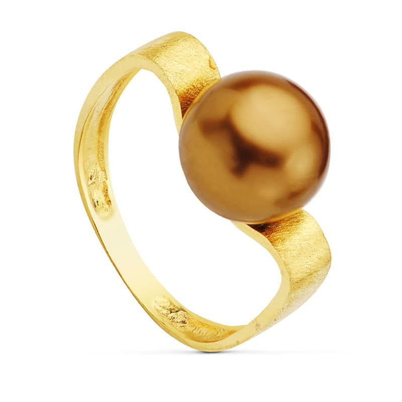 18K SORTIJA ORO AMARILLO RAYADA PERLA CHOCOLATE 10 MM