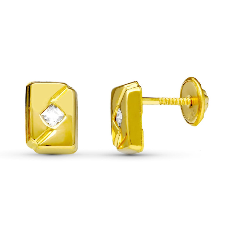 18K PENDIENTES ORO AMARILLO CIRCONITA 7X5 MM CIERRE TUERCA