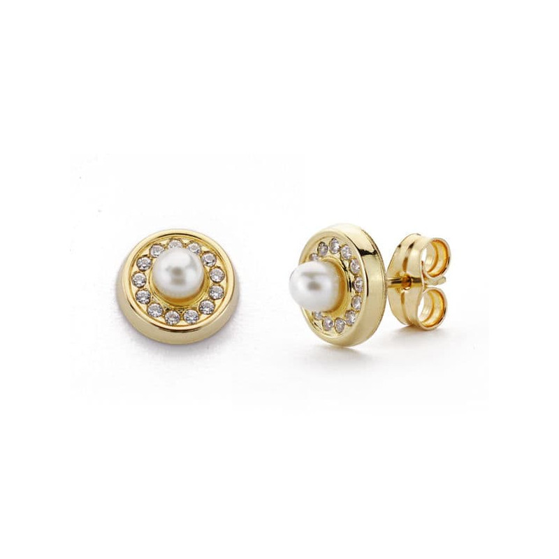 18K PENDIENTES ORO AMARILLO PERLA 3 MM CIRCONITA PRESION