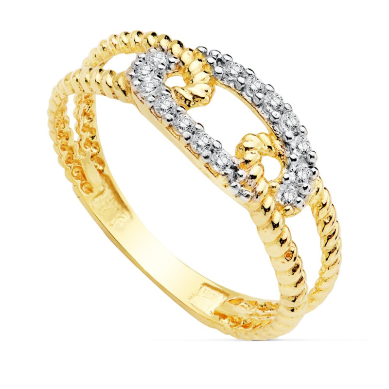 18K SORTIJA BICOLOR CIRCONITA HILO RIZADO