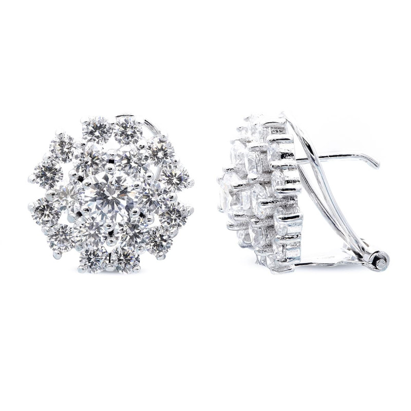 18K PENDIENTES CIRCONITAS 14 MM ORO BLANCO CIERRE OMEGA