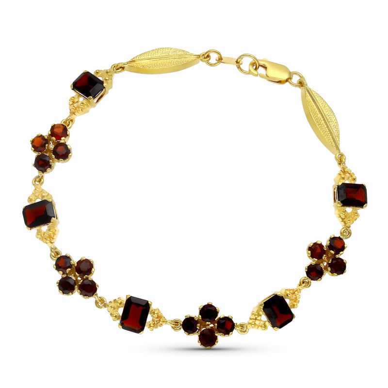 18K PULSERA ORO AMARILLO GRANATES 19CM