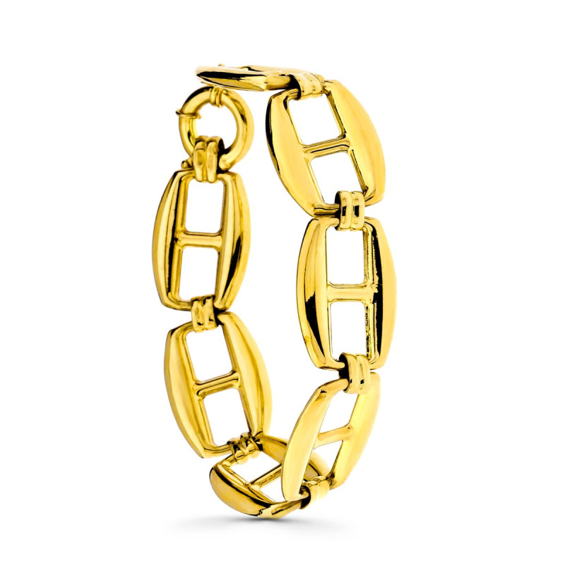 18K PULSERA ORO AMARILLO BARCO HUECA GRANDE