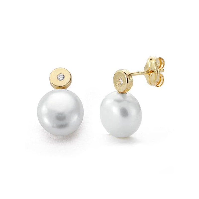 9K PENDIENTES ORO AMARILLO PERLA 12X8 MM CIERRE PRESION