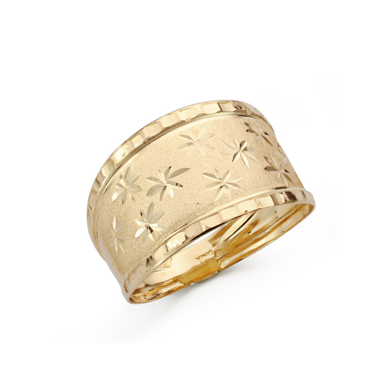 9K SORTIJA ORO AMARILLO ESTAMPADA ACABADO DIAMANTADO ANCHO TOTAL 13 MM