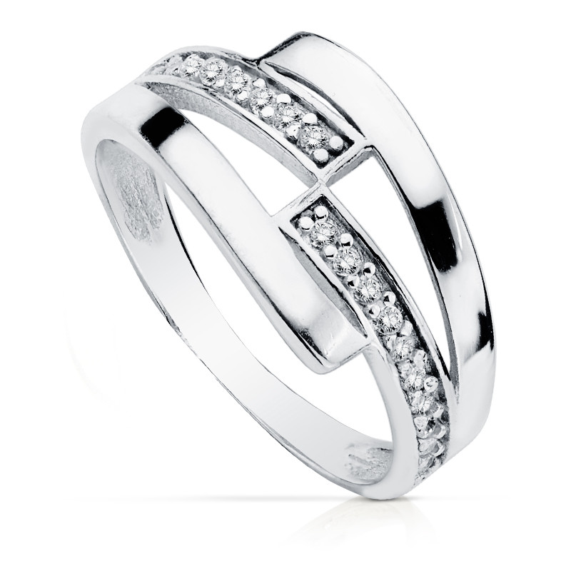 9K SORTIJA ORO BLANCO BANDAS CON CIRCONITAS. ANCHO: 9 MM