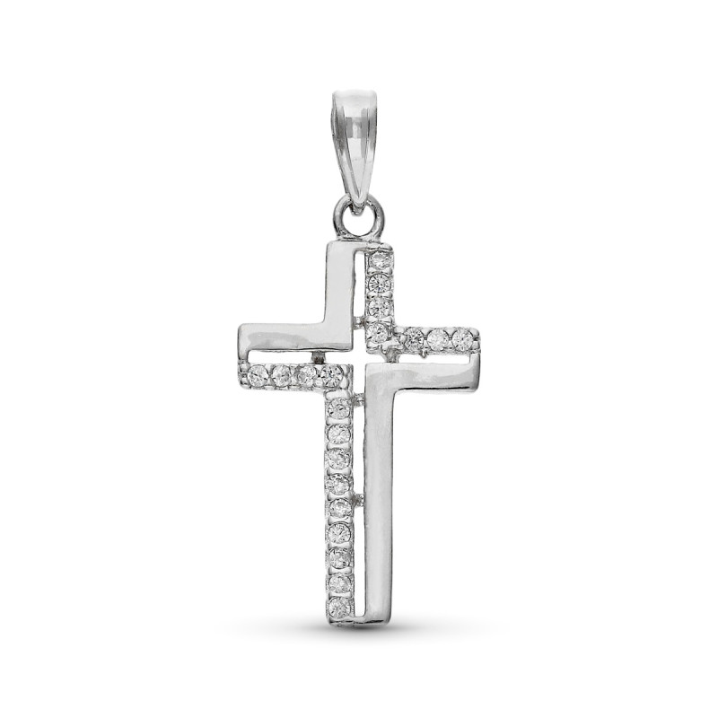 9K CRUZ ORO BLANCO CON CIRCONITA 25 X 13 MM