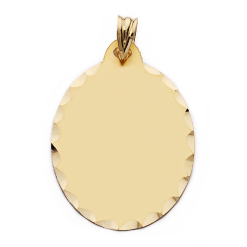 9K PLACA CHAPA OVAL ORO AMARILLO MATE TALLADA 34X23 MM
