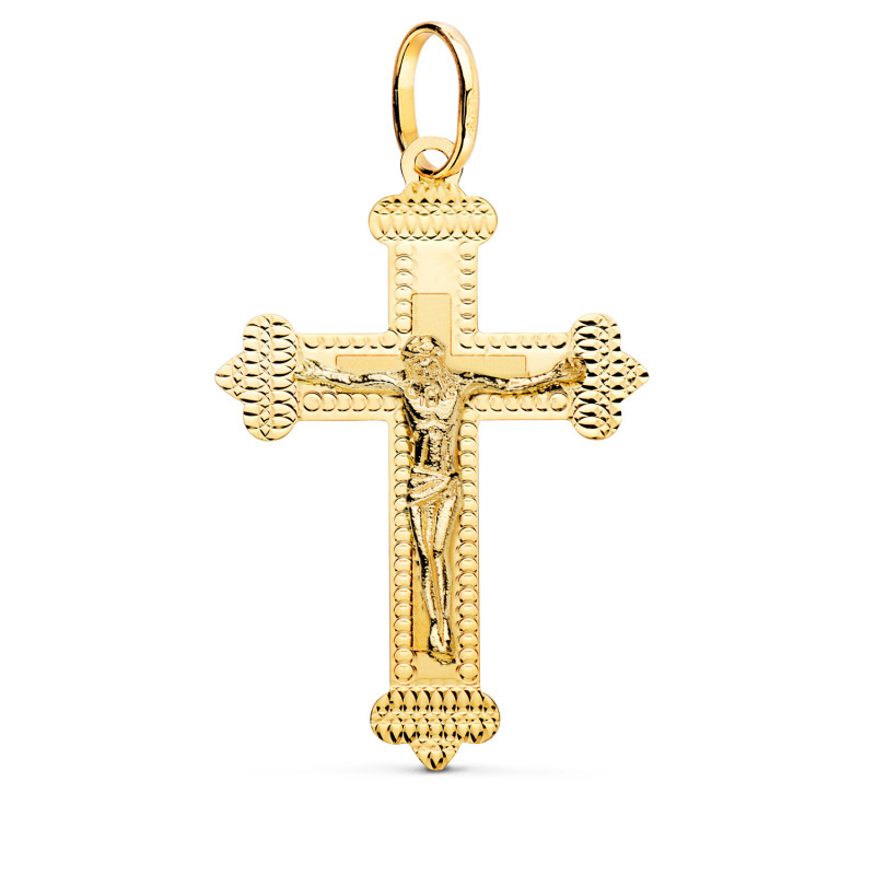 18K CRUZ ORO AMARILLO CON CRISTO TALLADA 35X23 MM