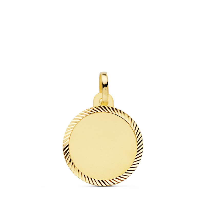 18K PLACA CHAPA ORO AMARILLO DISCO CERCO TALLADO 16 MM