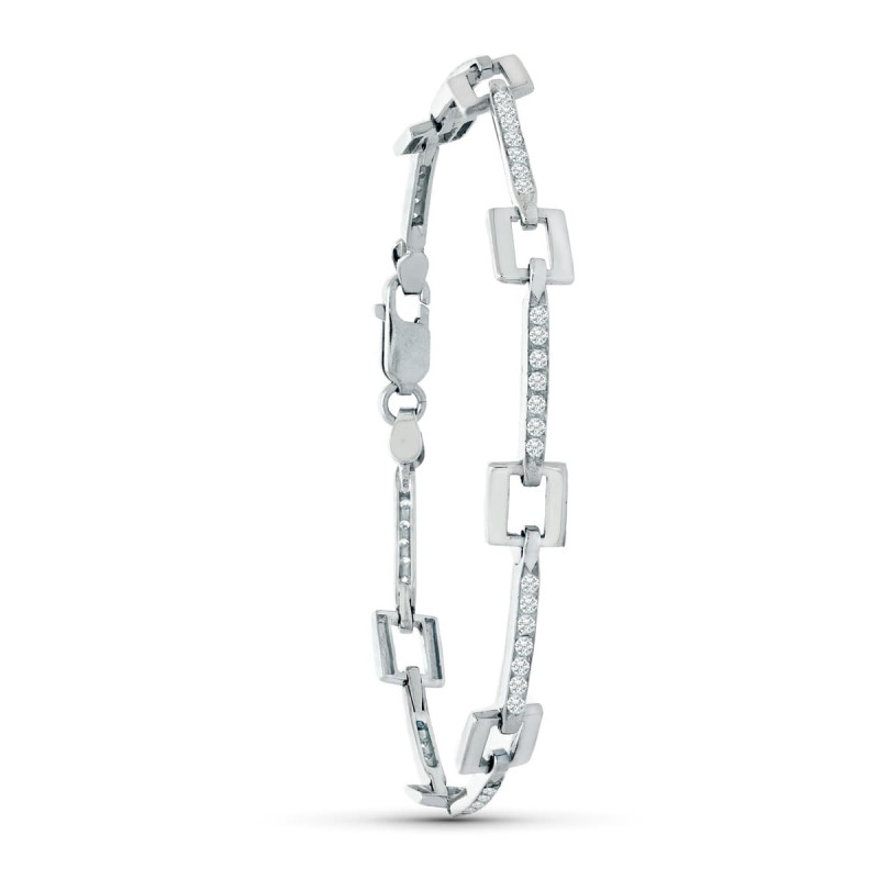 18K PULSERA ORO BLANCO CUADRADOS Y BARRAS CIRCONITAS