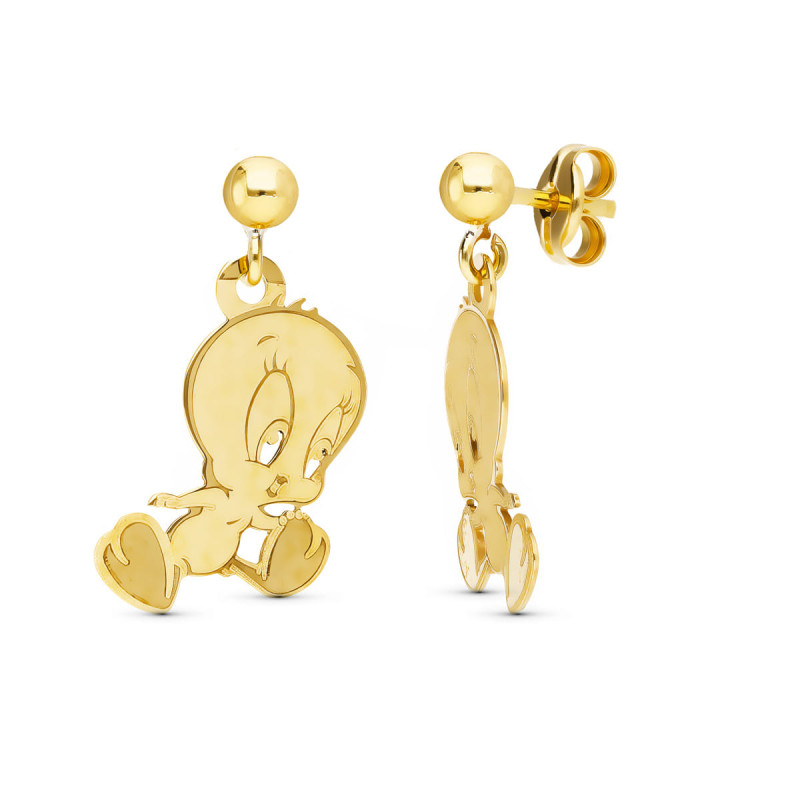 18K PENDIENTES ORO AMARILLO BOLA LISA 2.50 MM PIOLIN SALTANDO 17X10 MM CIERRE PRESION