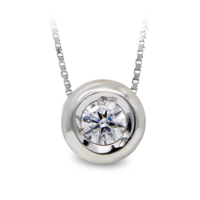 18K COLGANTE ORO BLANCO CHATON 5 MM CADENA 45CM