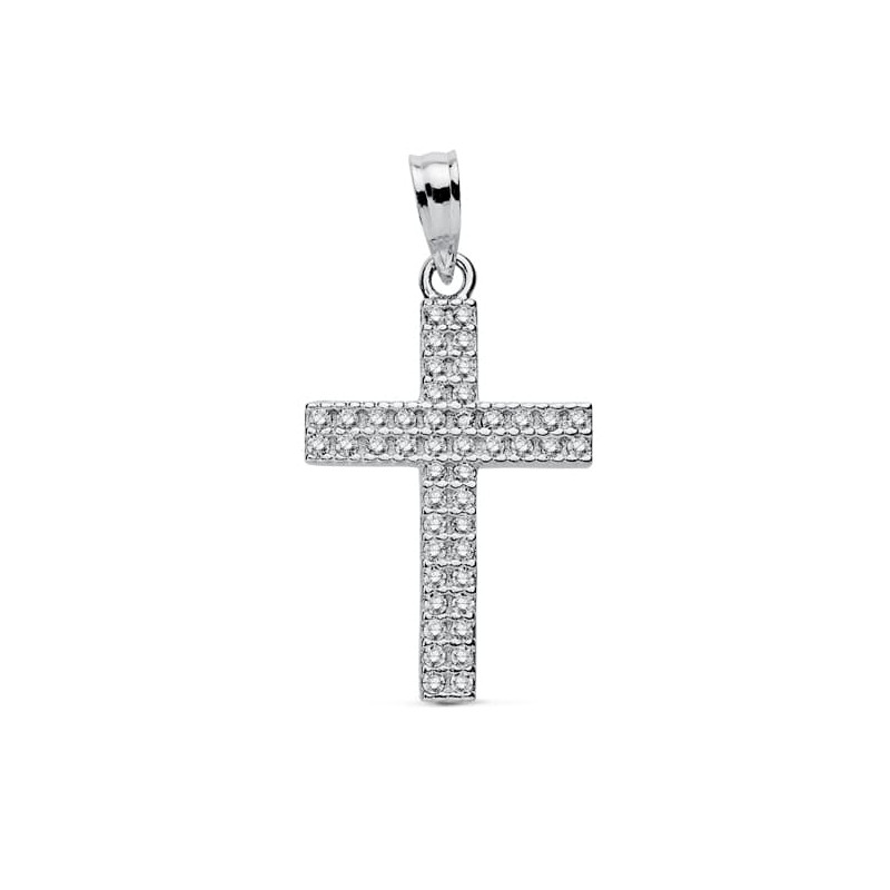 18K CRUZ ORO BLANCO CIRCONITA 24X15 MM