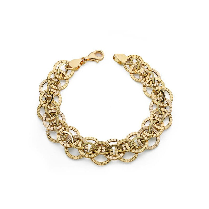 18K PULSERA BICOLOR HUECA 19CM