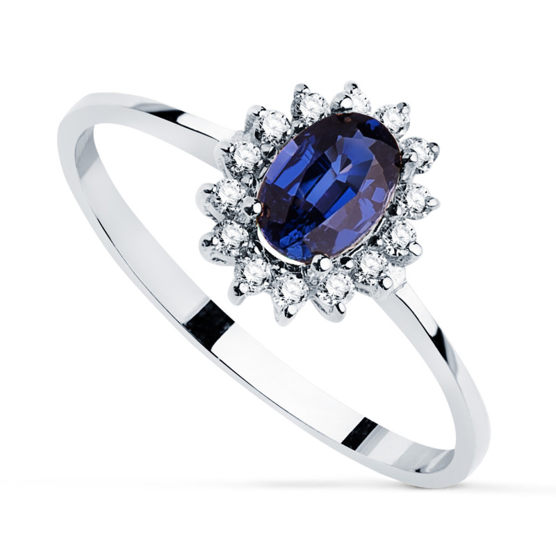 18K SORTIJA ORO BLANCO ZAFIRO DIFUSION 6X4 MM 0,62 QTS.  DIAMANTES LABORATORIO 0,14 QTS. VS2-G 9,5X8 MM