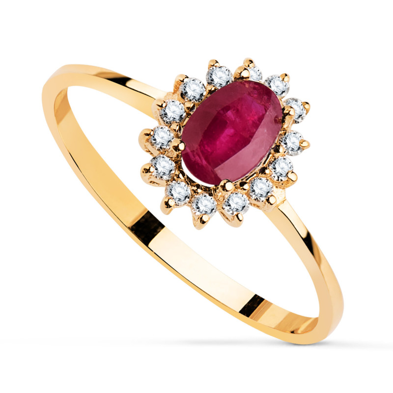 18K SORTIJA ORO AMARILLO RUBI 6x4 MM 0,55 QTS. DIAMANTES LABORATORIO 0,140 QTS. VS2-G. MEDIDA: 9,5X8 MM