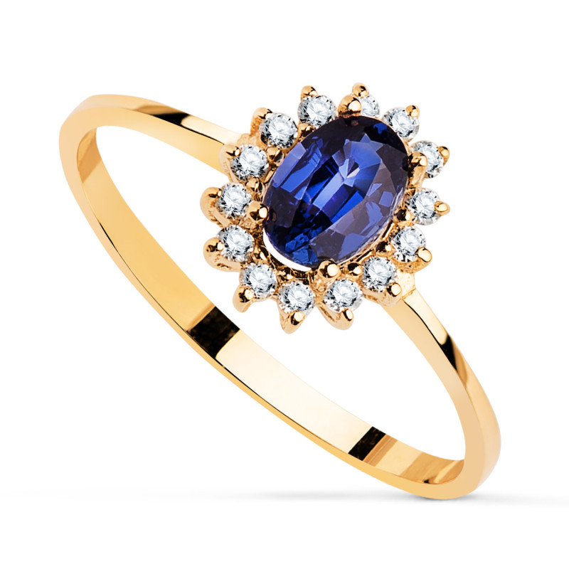 18K SORTIJA ORO AMARILLO ZAFIRO DIFUSION 6x4 MM 0,62 QTS. DIAMANTES LABORATORIO 0,140 QTS. VS2-G 9, 5X8 MM