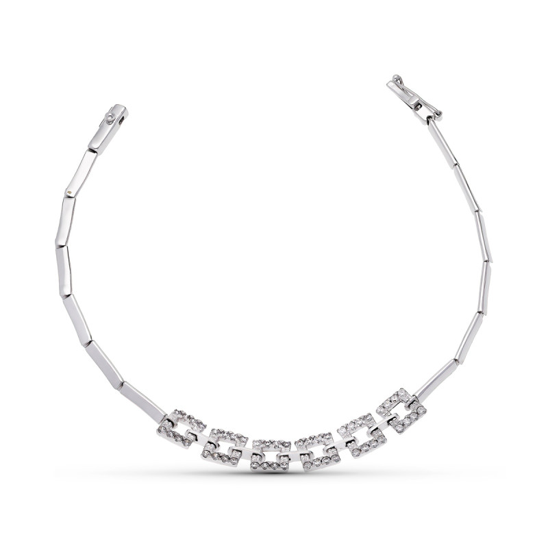 18K PULSERA ORO BLANCO CUADRADOS CIRCONITAS