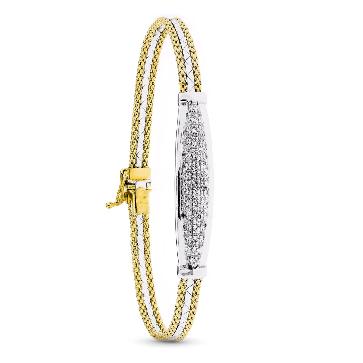 18K PULSERA ORO BICOLOR SEMIRIGIDA CON CIRCONITAS