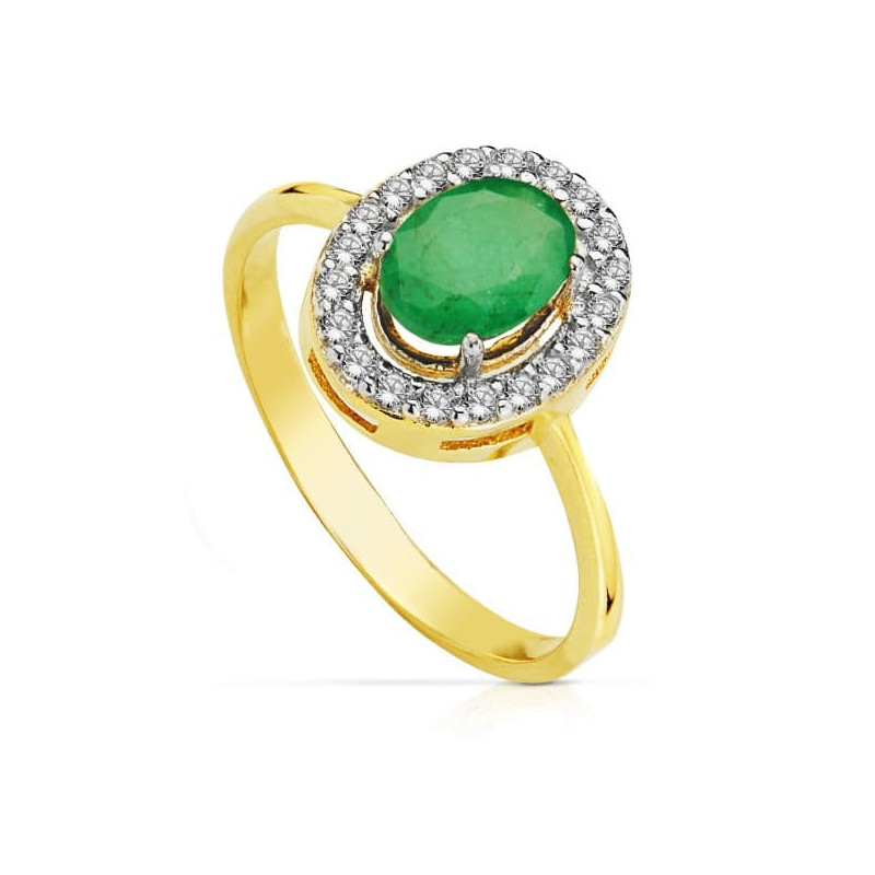 18K SORTIJA ORO BICOLOR ESMERALDA OVAL 7X5 MM 0.79 QT.