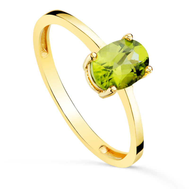 18K SORTIJA ORO AMARILLO GARRAS PIEDRA OLIVINA 7 X 5MM ANCHO CUERPO 2MM