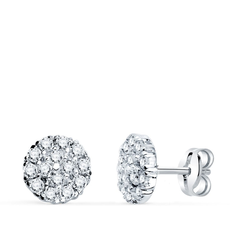 18K PENDIENTES ORO BLANCO REDONDO CON CIRCONITA 7 MM CIERRE PRESION