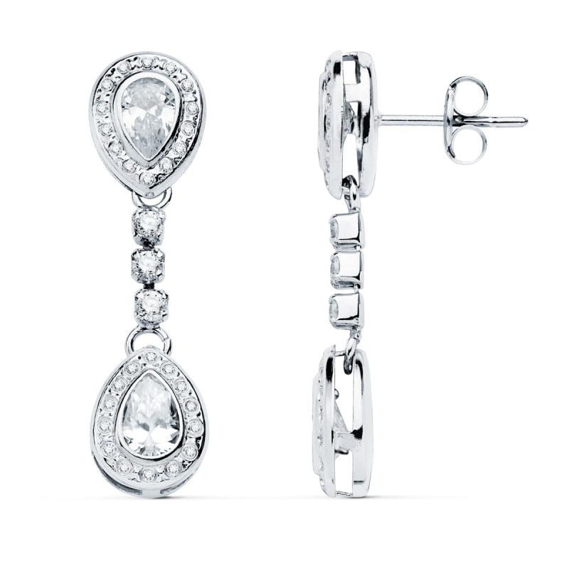 18K PENDIENTES ORO BLANCO Y CIRCONITA 30X8 MM CIERRE PRESION