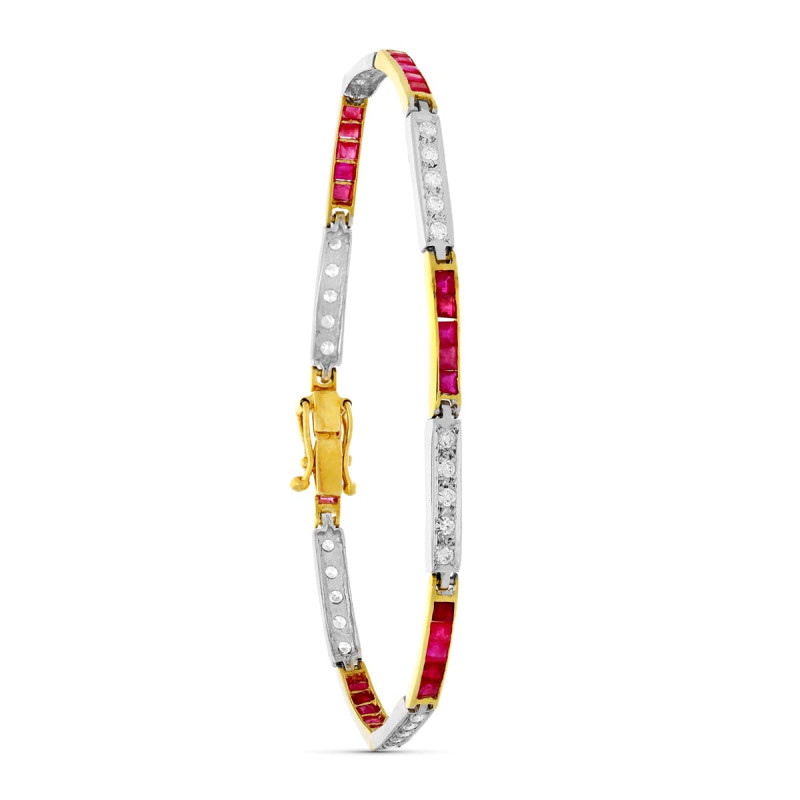 18K PULSERA ORO BICOLOR RIGIDA CIRCONITAS