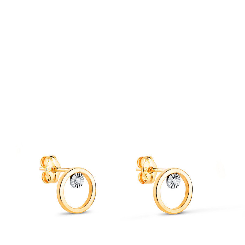 18K PENDIENTES ORO BICOLOR REDONDOS CON CIRCONITAS. MEDIDA: 8 MM. CIERRE PRESION