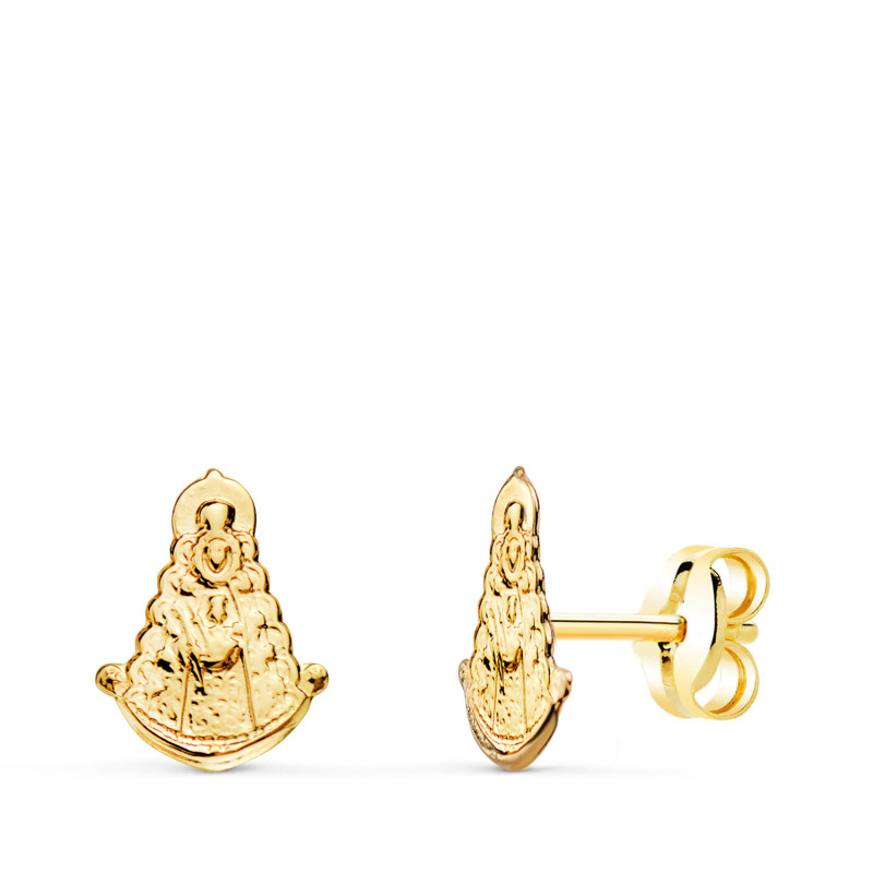 18K PENDIENTES ORO AMARILLO VIRGEN DEL ROCIO BRILLO 9 X 7 MM. CIERRE PRESION