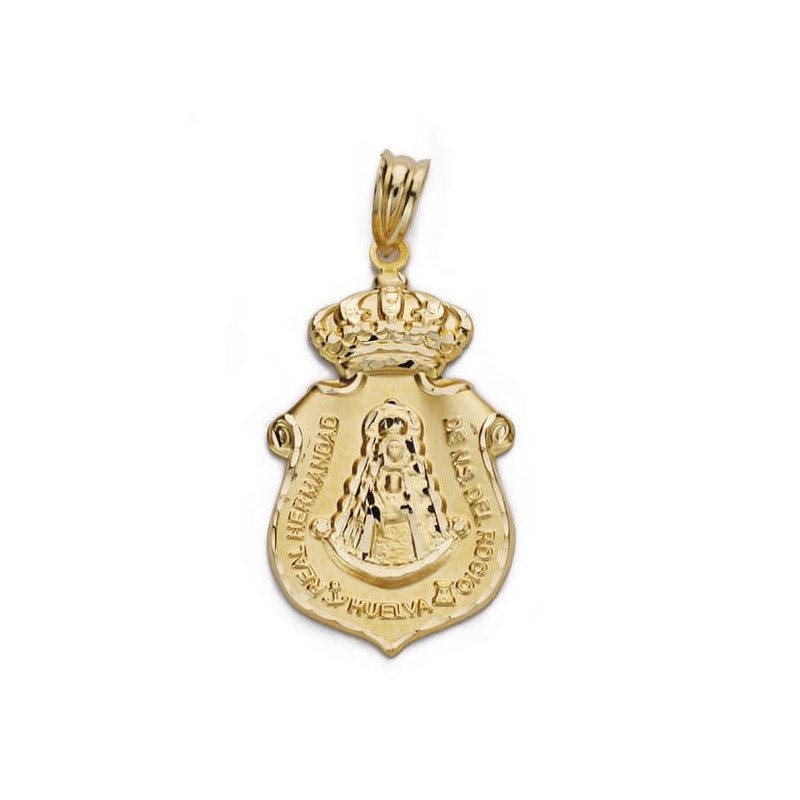 18K COLGANTE ORO AMARILLO ESCUDO DEL ROCIO 30 MM