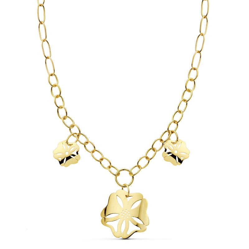18K COLLAR CADENA Y FLOR ORO AMARILLO 42CM
