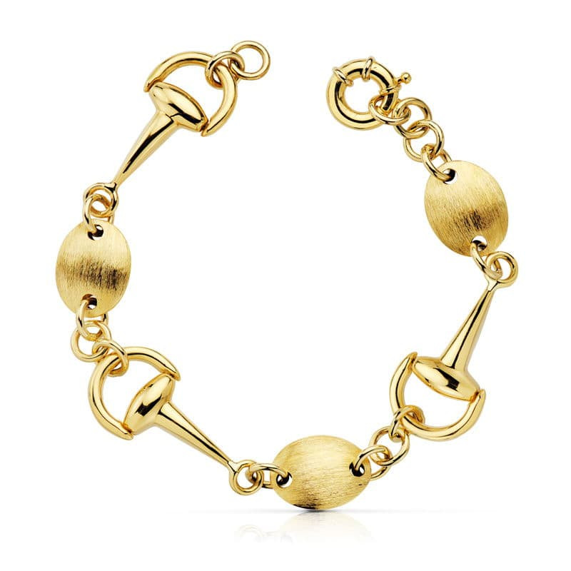 18K PULSERA ORO AMARILLO ESTRIBOS 14 MM PESO 14.75 GR LONGITUD 19.5 CM