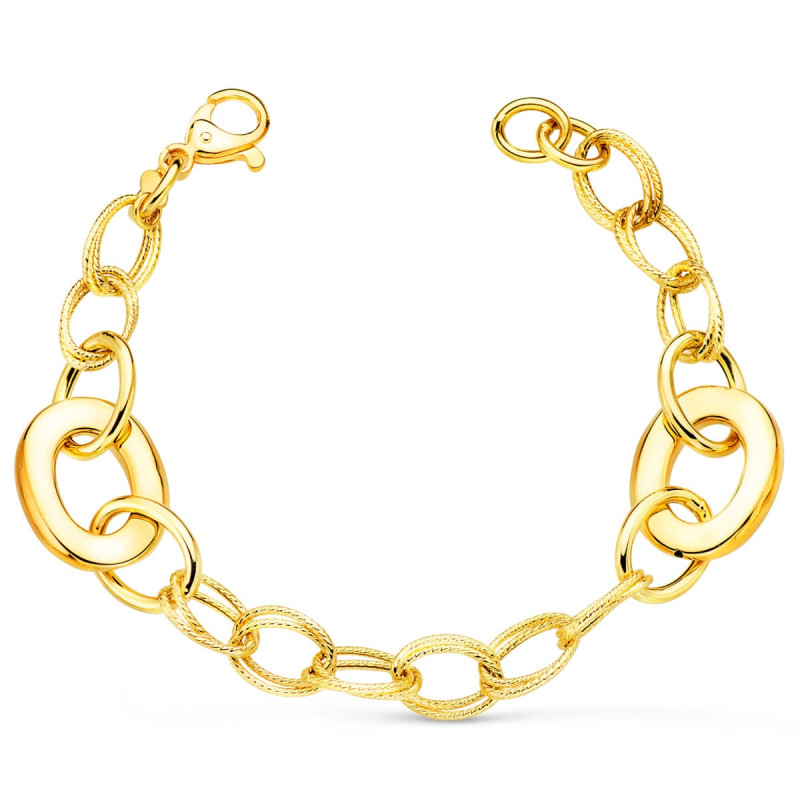 18K PULSERA ORO AMARILLO ESLABONES HUECOS ANCHO 16 MM LARGO 20CM PESO 8.90 GR
