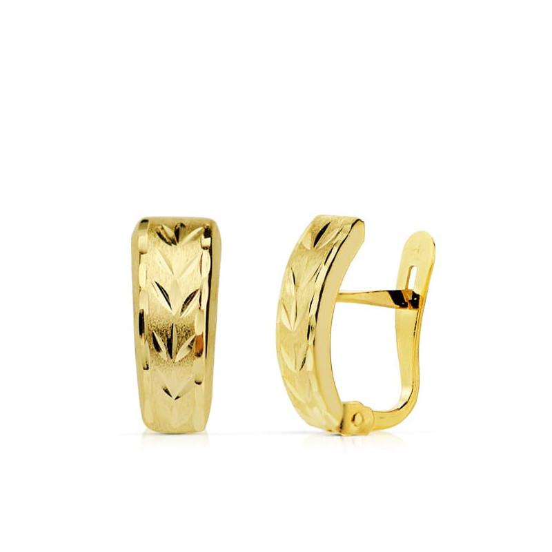 18K PENDIENTES ORO AMARILLO LAPIDADOS 12X5 MM CIERRE CATALÁN