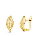 18K PENDIENTES  ORO AMARILLO HOJA LAPIDADOS Y TALLADOS 13 X 6 MM. CIERRE CATALAN