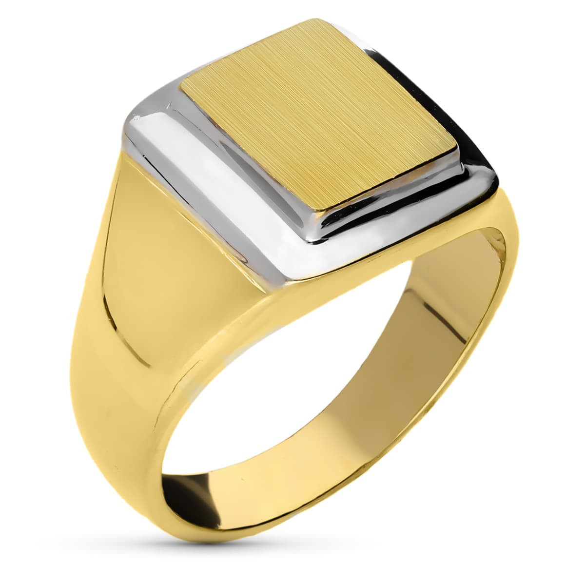 18K SELLO ORO BICOLOR MACIZO CABALLERO CUADRADO. ZONA GRABADO: 12X12 MM