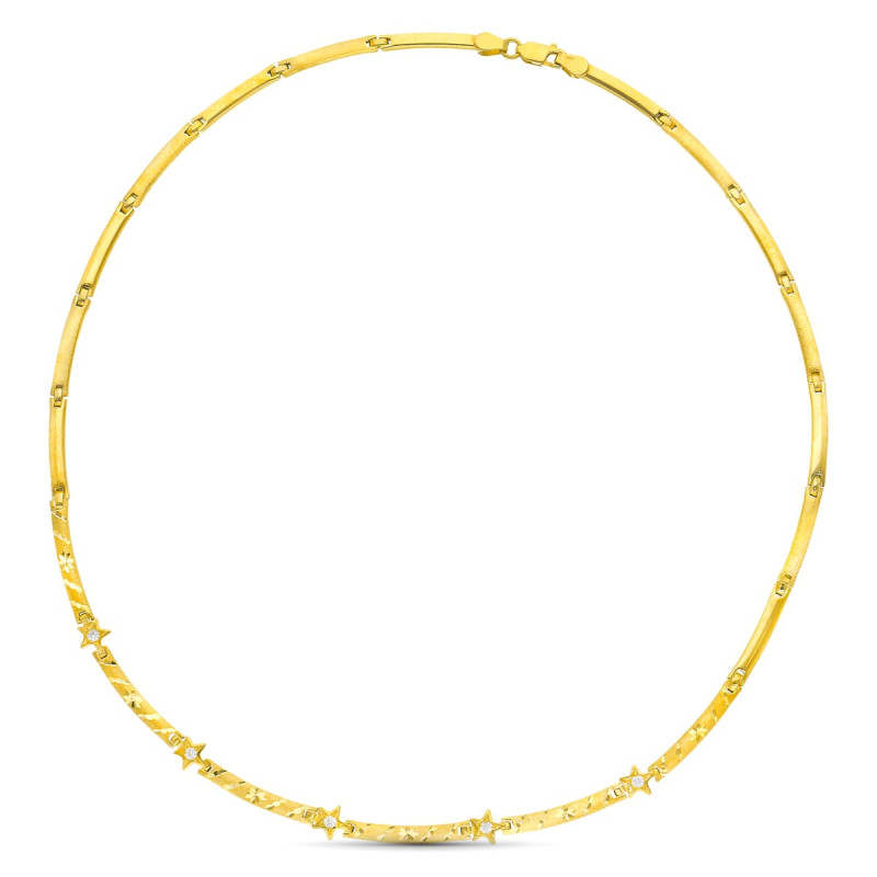 18K GARGANTILLA ORO AMARILLO MATE Y BRILLO CON CIRCONITA Y TRAMOS TALLADOS 45CM