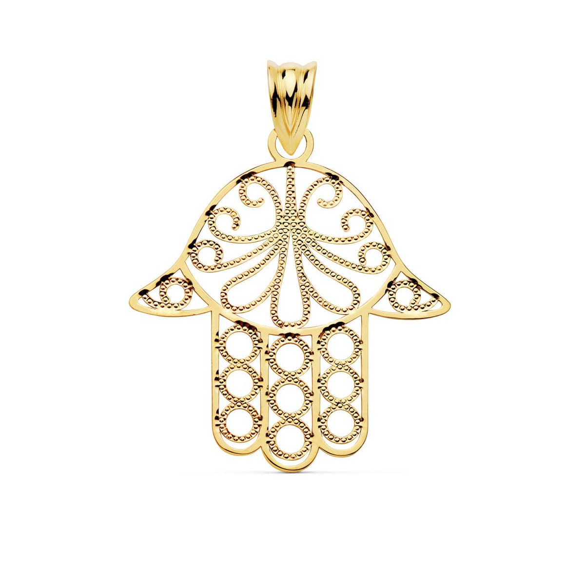 18K COLGANTE AMULETO MANO DE FATIMA ORO AMARILLO 24X19 MM
