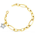 18K PULSERA ORO BICOLOR ESLABONES CON COLGANTE ESTRELLA CIRCONITA 15 MM 20CM
