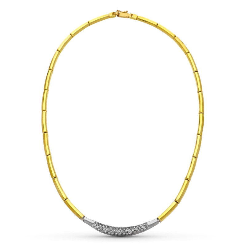 18K GARGANTILLA ORO BICOLOR CIRCONITA MOTIVO 42CM