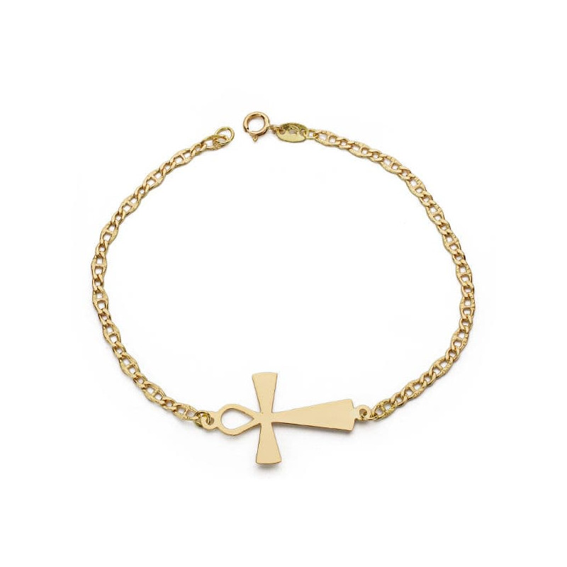 18K PULSERA ORO AMARILLO CRUZ DE LA VIDA EGIPCIA 19CM . AMULETO EGIPCIO ANKH