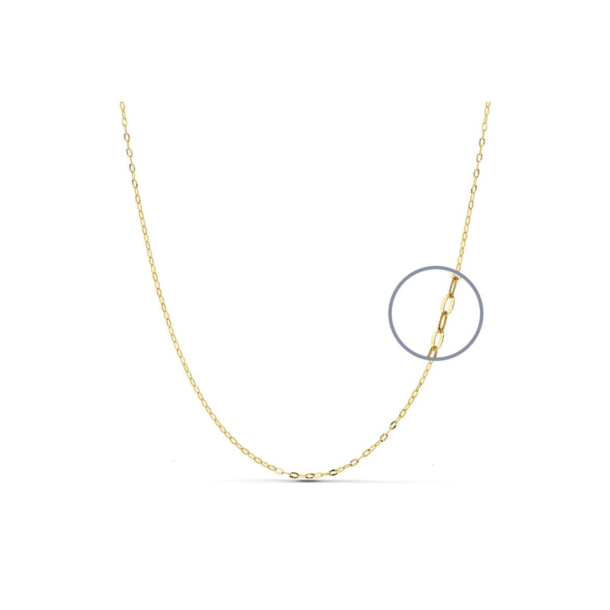 18K CADENA ORO AMARILLO ESLABONES OVALES TALLADOS. ANCHO: 1MM LARGO: 38 CM