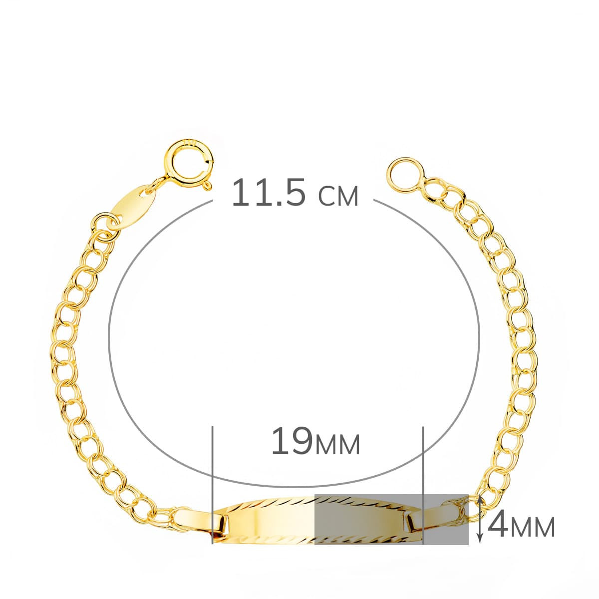 18K ESCLAVA BEBE ORO AMARILLO HUNGARINA PLACA CHAPA BRILLO TALLADA 19X4 MM 11.5 CM