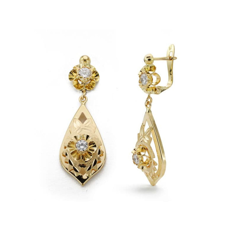 18K PENDIENTES CUBANAS ORO AMARILLO CUBANA LAPIDADA CIRCONITA 31X11 MM CIERRE CATALÁN