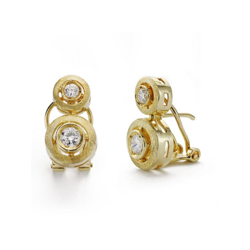 18K PENDIENTES ORO AMARILLO TU Y YO 2 CIRCONITA 16X9 MM CIERRE CATALÁN